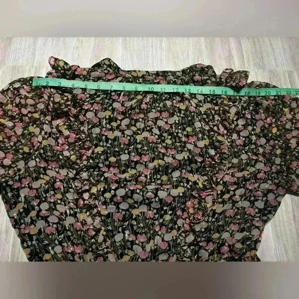 Lauren Conrad Women’s Black And Pink Floral Wrap Dress With Ruffle Detail Large - Picture 7 of 7